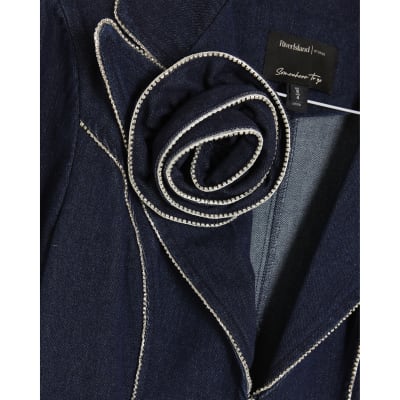 Blue Denim Long Sleeve Diamante Blazer Dress