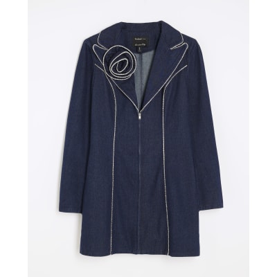 Blue Denim Long Sleeve Diamante Blazer Dress