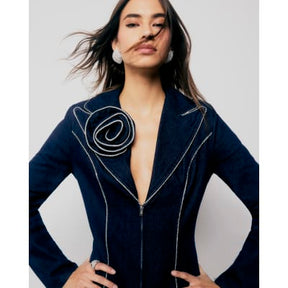 Blue Denim Long Sleeve Diamante Blazer Dress