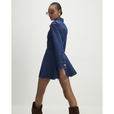 Blue Denim Long Sleeve Mini Dress