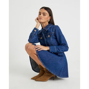 Blue Denim Long Sleeve Mini Dress