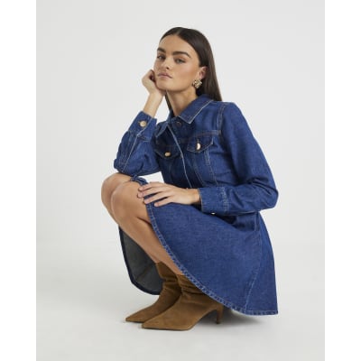 Blue Denim Long Sleeve Mini Dress