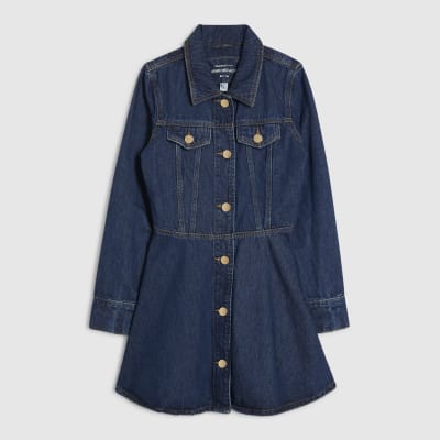 Blue Denim Long Sleeve Mini Dress