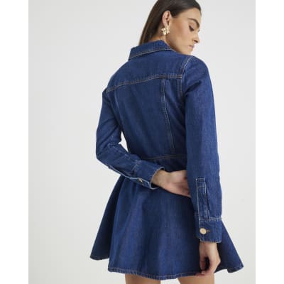 Blue Denim Long Sleeve Mini Dress