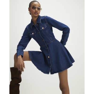 Blue Denim Long Sleeve Mini Dress
