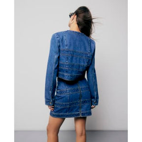 Blue Denim Long Sleeve Panelled Jacket