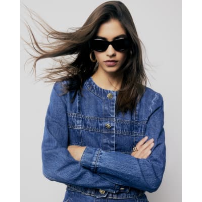 Blue Denim Long Sleeve Panelled Jacket