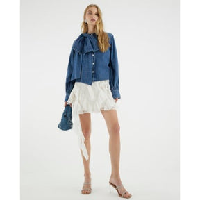 Blue Denim Long Sleeve Pussybow Blouse