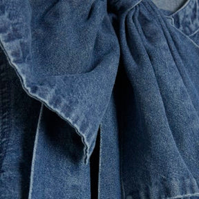 Blue Denim Long Sleeve Pussybow Blouse