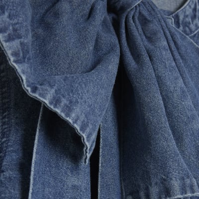 Blue Denim Long Sleeve Pussybow Blouse