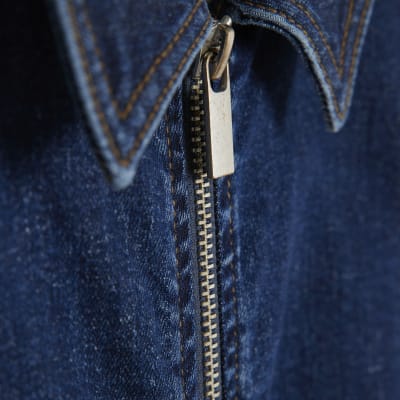Blue Denim Long Sleeve Zip Front Mini Dress