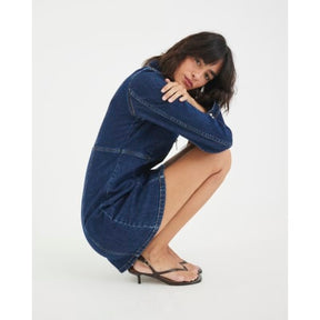 Blue Denim Long Sleeve Zip Front Mini Dress
