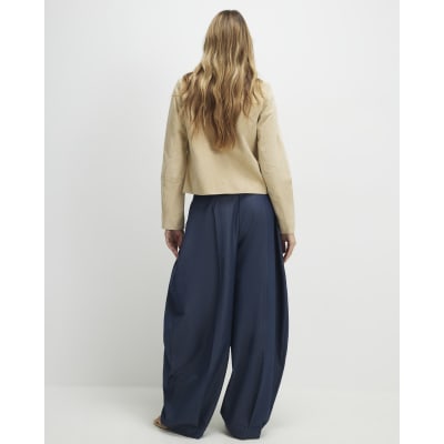 Blue Denim Look Pleated Trousers