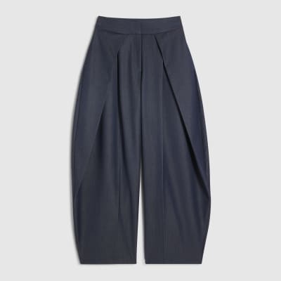 Blue Denim Look Pleated Trousers