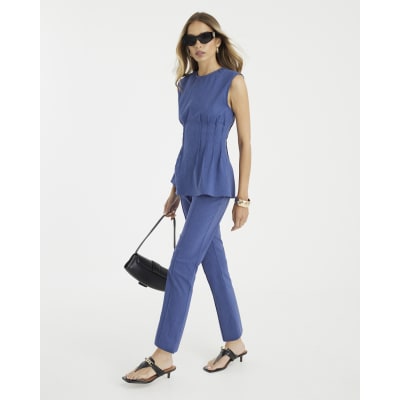 Blue Denim Look Stretch Skinny Trousers