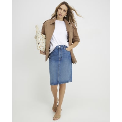 Blue Denim Midi Skirt