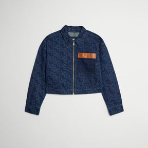 Blue Denim Monogram Print Jacket