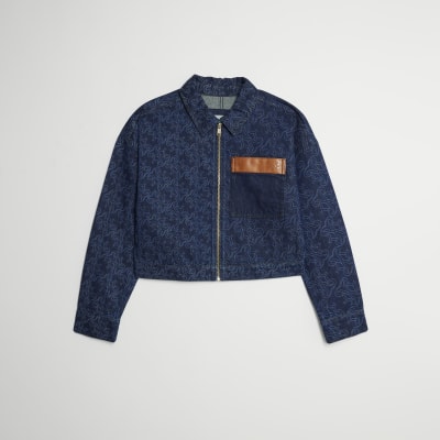 Blue Denim Monogram Print Jacket