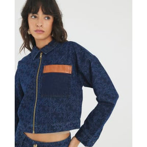 Blue Denim Monogram Print Jacket