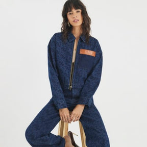 Blue Denim Monogram Print Jacket