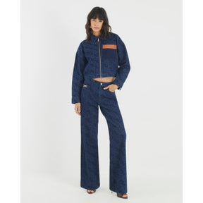 Blue Denim Monogram Print Jacket