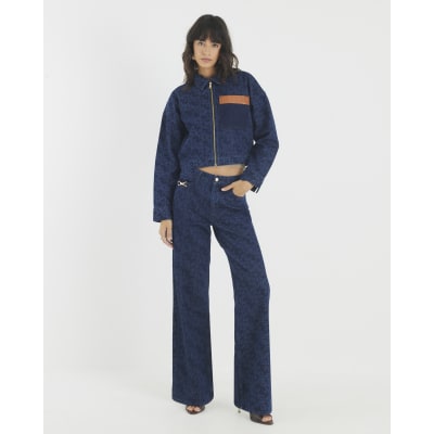 Blue Denim Monogram Print Jacket