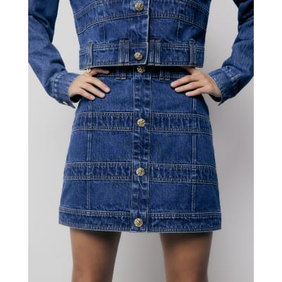 Blue Denim Panelled Mini Skirt