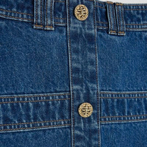 Blue Denim Panelled Mini Skirt