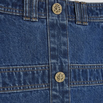 Blue Denim Panelled Mini Skirt