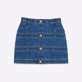 Blue Denim Panelled Mini Skirt