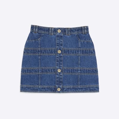 Blue Denim Panelled Mini Skirt
