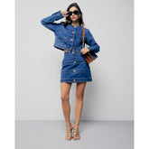 Blue Denim Panelled Mini Skirt