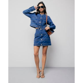 Blue Denim Panelled Mini Skirt