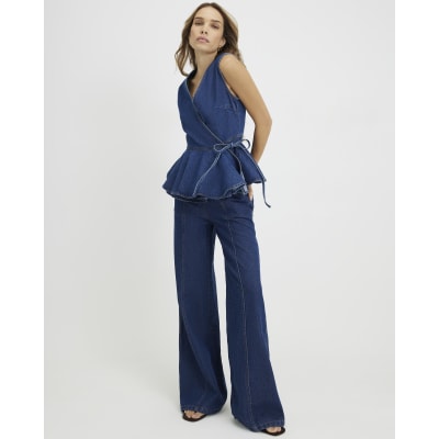 Blue Denim Peplum Wrap Top