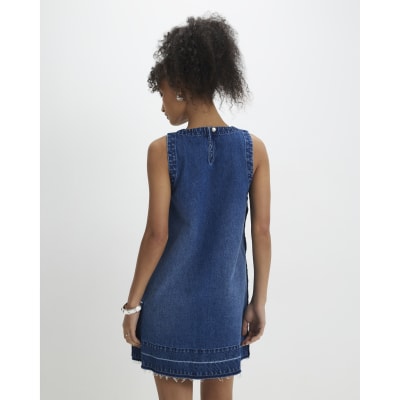 Blue Denim Popper Side Mini Swing Dress