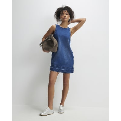 Blue Denim Popper Side Mini Swing Dress