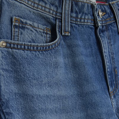 Blue Denim Seamed Barrel Jeans