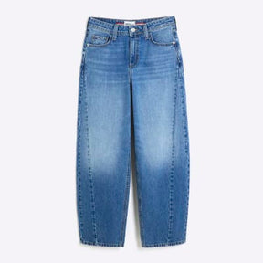 Blue Denim Seamed Barrel Jeans