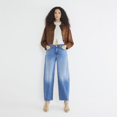 Blue Denim Seamed Barrel Jeans