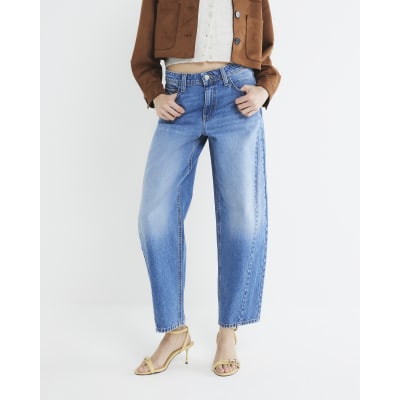 Blue Denim Seamed Barrel Jeans
