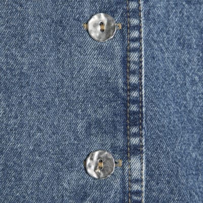 Blue Denim Short Sleeve Collared Shirt Dress