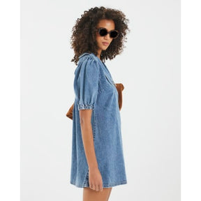 Blue Denim Short Sleeve Collared Shirt Dress