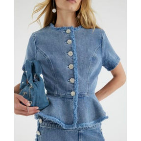 Blue Denim Short Sleeve Peplum Jacket