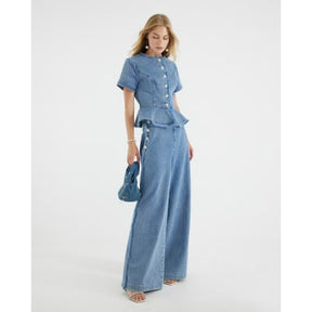 Blue Denim Short Sleeve Peplum Jacket