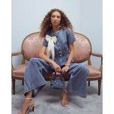 Blue Denim Short Sleeve Peplum Jacket