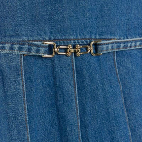 Blue Denim Short Sleeve Pleated Mini Dress