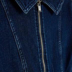 Blue Denim Short Sleeve Seamed Zip Jumpsuit