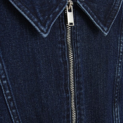 Blue Denim Short Sleeve Seamed Zip Playsuit