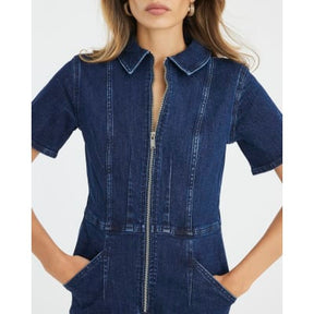 Blue Denim Short Sleeve Seamed Zip Playsuit