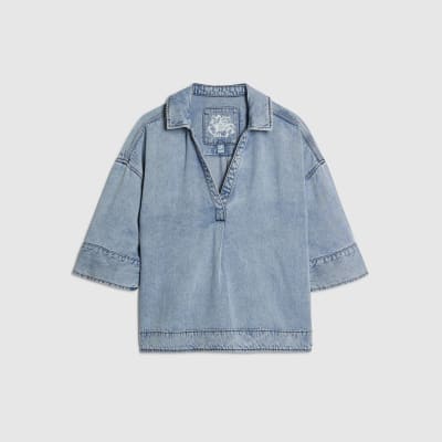 Blue Denim Short Sleeve Tunic Top